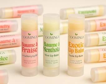 Baume à lèvres ultra riche naturel à la cire d'abeille écologique, hydratant lèvres sèches sensibles, parfum menthe tropical fraise karité