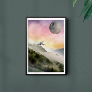 Star Wars Landscape Art Print, Death Star X-Wing Endor Poster