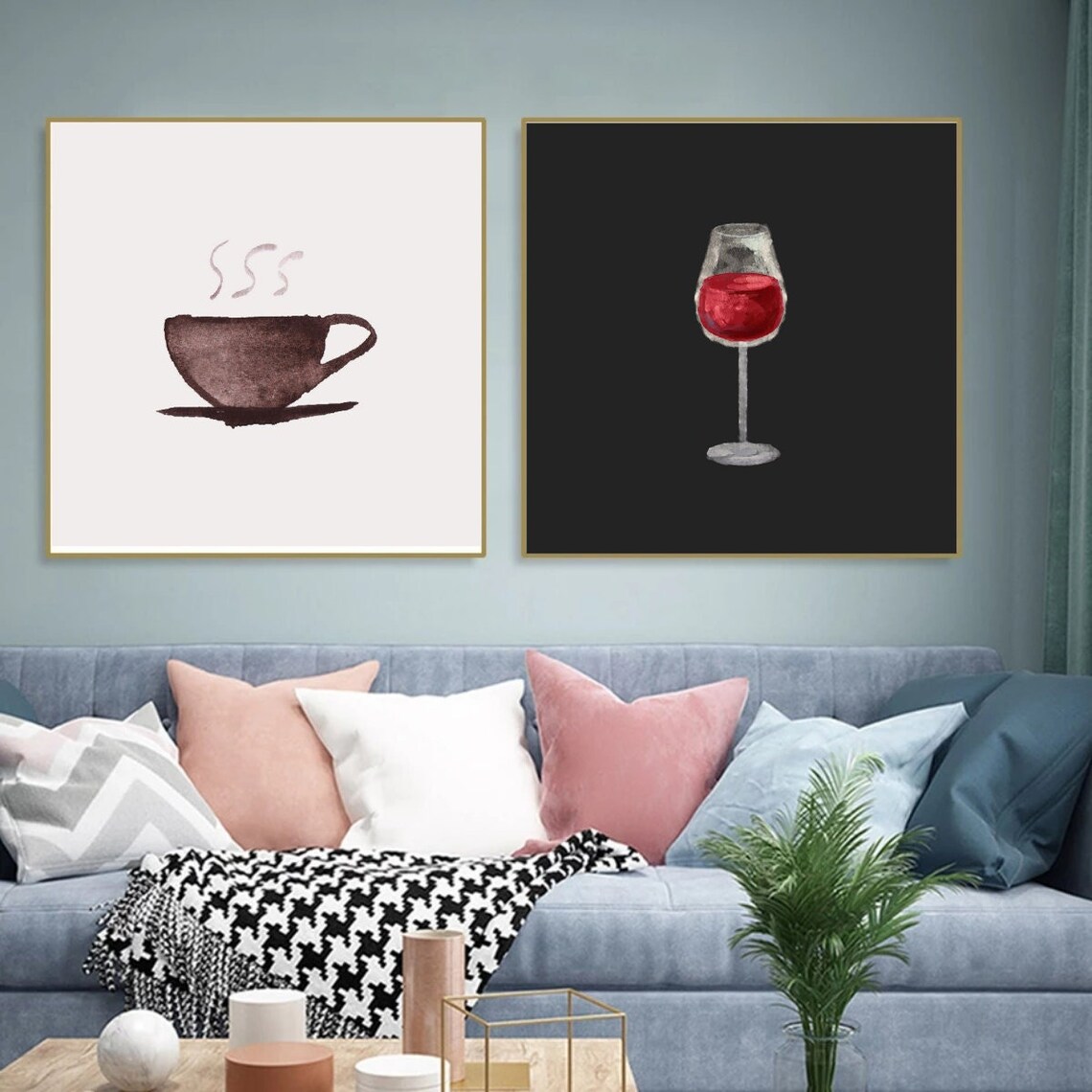 AM Coffee PM Wine Printable Watercolor Minimalist Wall Art | Etsy