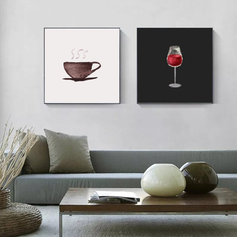 AM Coffee PM Wine Printable Watercolor Minimalist Wall Art | Etsy