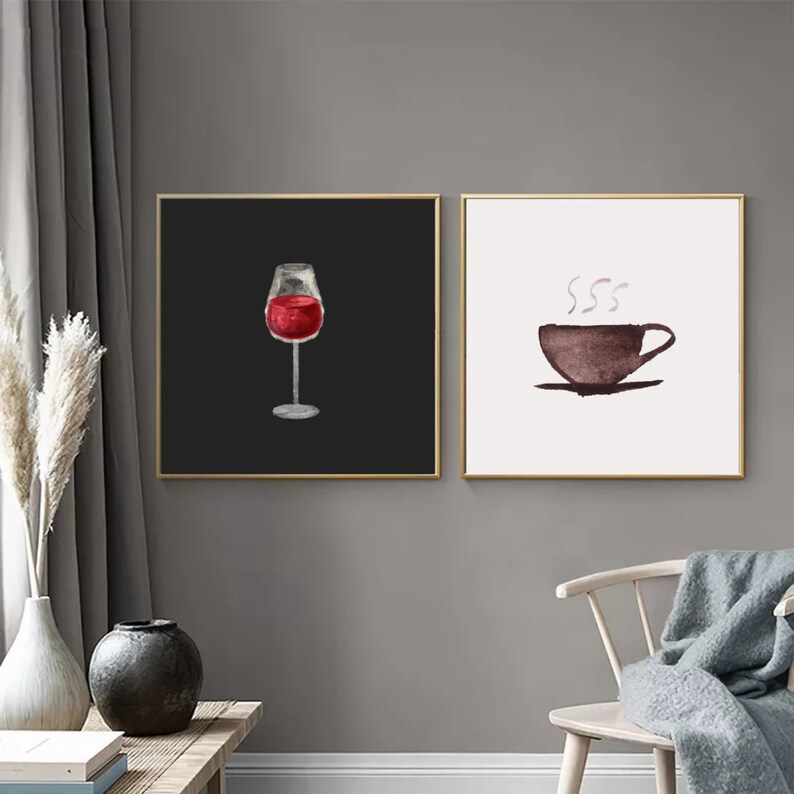 AM Coffee PM Wine Printable Watercolor Minimalist Wall Art | Etsy