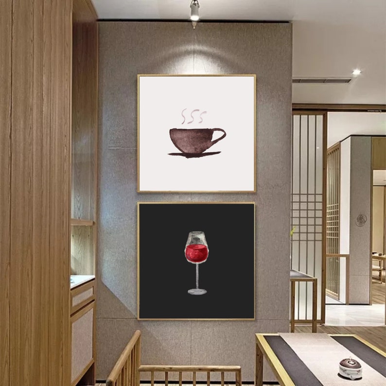 AM Coffee PM Wine Printable Watercolor Minimalist Wall Art | Etsy