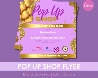 Pop Up shop flyer-purple and gold- Edit in Canva-D.I.Y-Sale flyer| Social Media Template