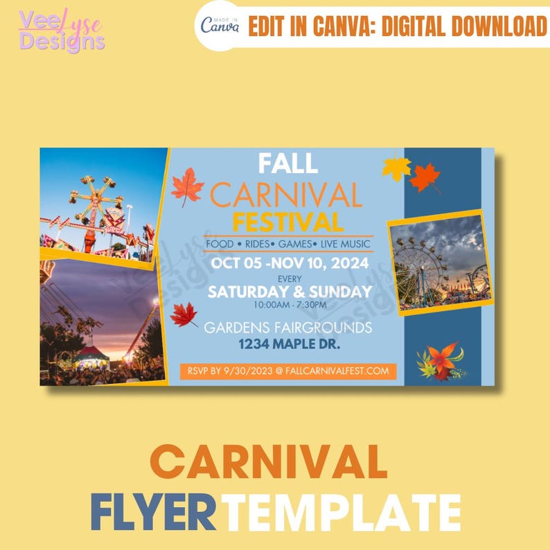 Carnival| Fall Festival Template| Edit in Canva| Marketing| Social ...