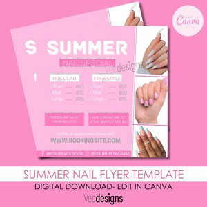 Summer Nail flyer| Edit in Canva| Instagram| Flyer template| sale| Nail techs