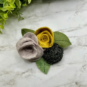 Felt Flower Brooch: Vintage Style Multi Floral Pin, Handmade with Denim Accent