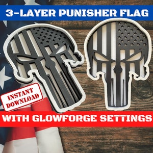 Punisher American Flag SVG Design File with Glowforge Settings | Layered SVG Design | Military Punisher SVG | Glowforge Ready