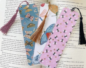 Butterfly Ballet - Double-Sided Laminated Tassel Bookmarks-  Butterflies, Moths, Bumble Bees, - Ideal Gift for Nature and Book Lovers