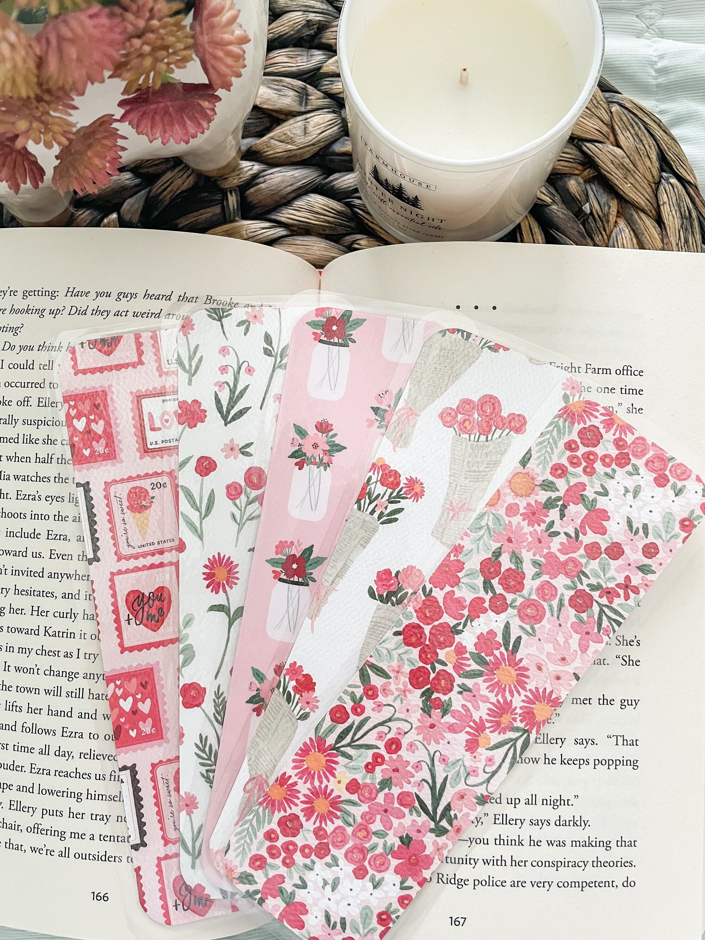 Love Blooms Valentines Double Sided Bookmarks - Floral Bookmarks - Valentines Bookmarks - Heart Bookmarks - Romantic Bookmarks- Gift