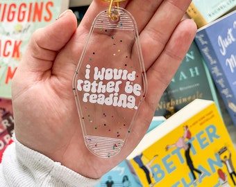 Groovy Glitter Motel Key Chain for Readers - I Would Rather Be Reading - Retro Key Chain - Gifts for Readers - Bookish Key Chain