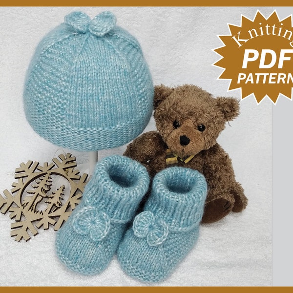 Knitting pattern baby booties and Hat, Easy Booty Pattern, Knitting pattern for baby