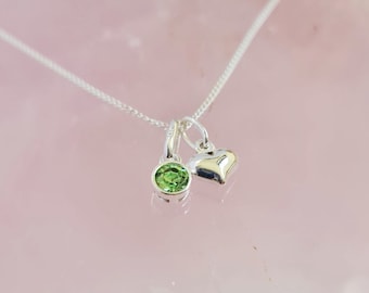 Sterling Silver Peridot Birthstone Necklace: August Swarovski Crystal Heart Charm