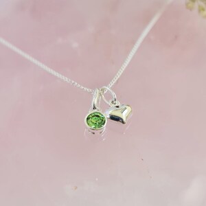 AUGUST (Peridot) Birthstone Necklace - Sterling Silver Swarovski Birthstone Necklace - August Birthday Gift For Her - Silver Heart Necklace
