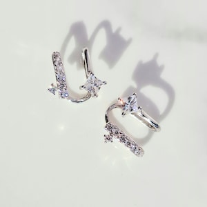Cubic Zirconia Ear Cuffs - Sterling Silver Ear Cuff - Delicate Earrings - Dainty Jewellery - Silver Helix Cuffs - Girl No piercing Ear Cuffs