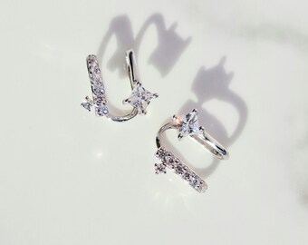 Sterling Silver Cubic Zirconia Ear Cuffs: No Piercing Helix Earrings