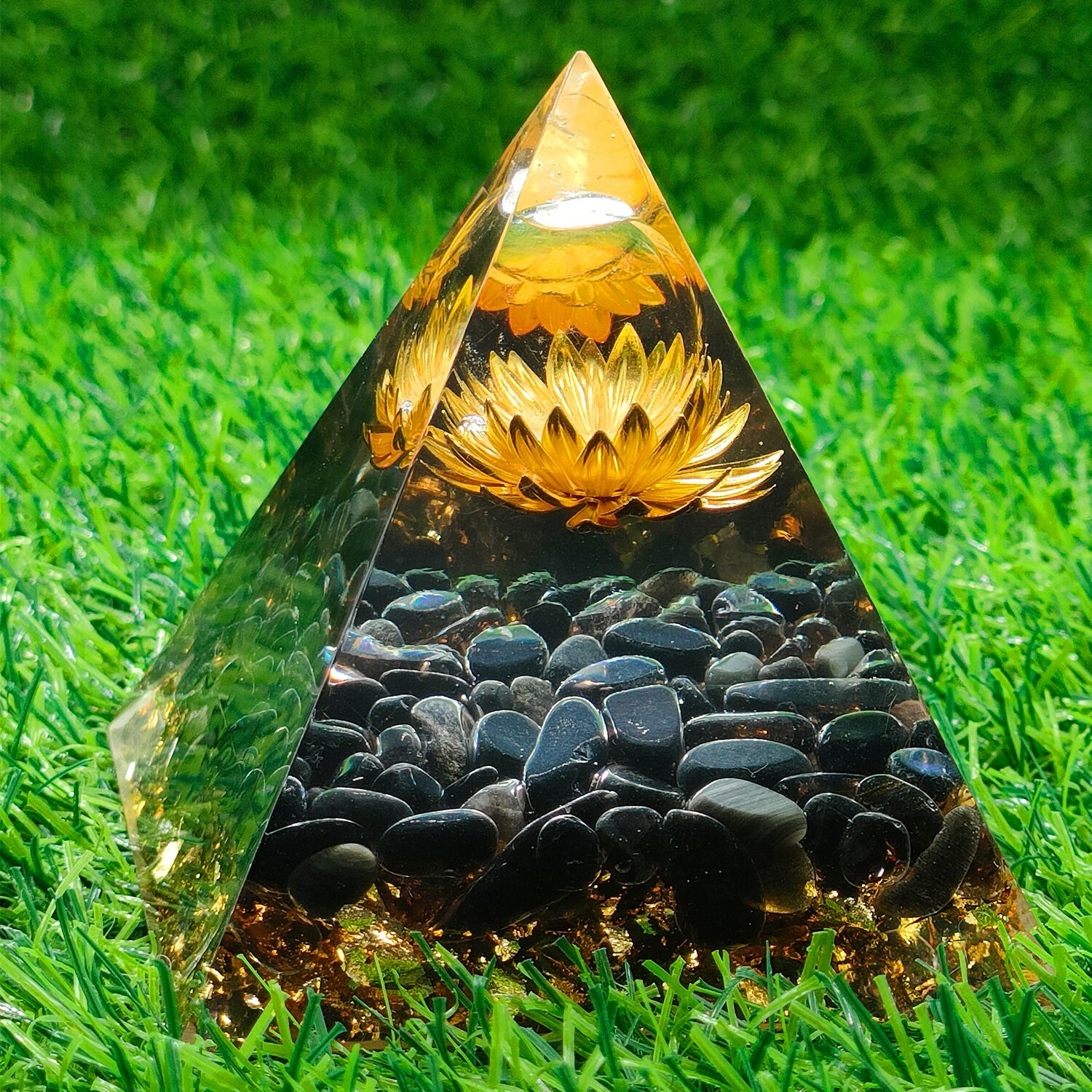 Orgone Pyramid Lotus Flower Obsidian Crystal Pyramid Generator Etsy