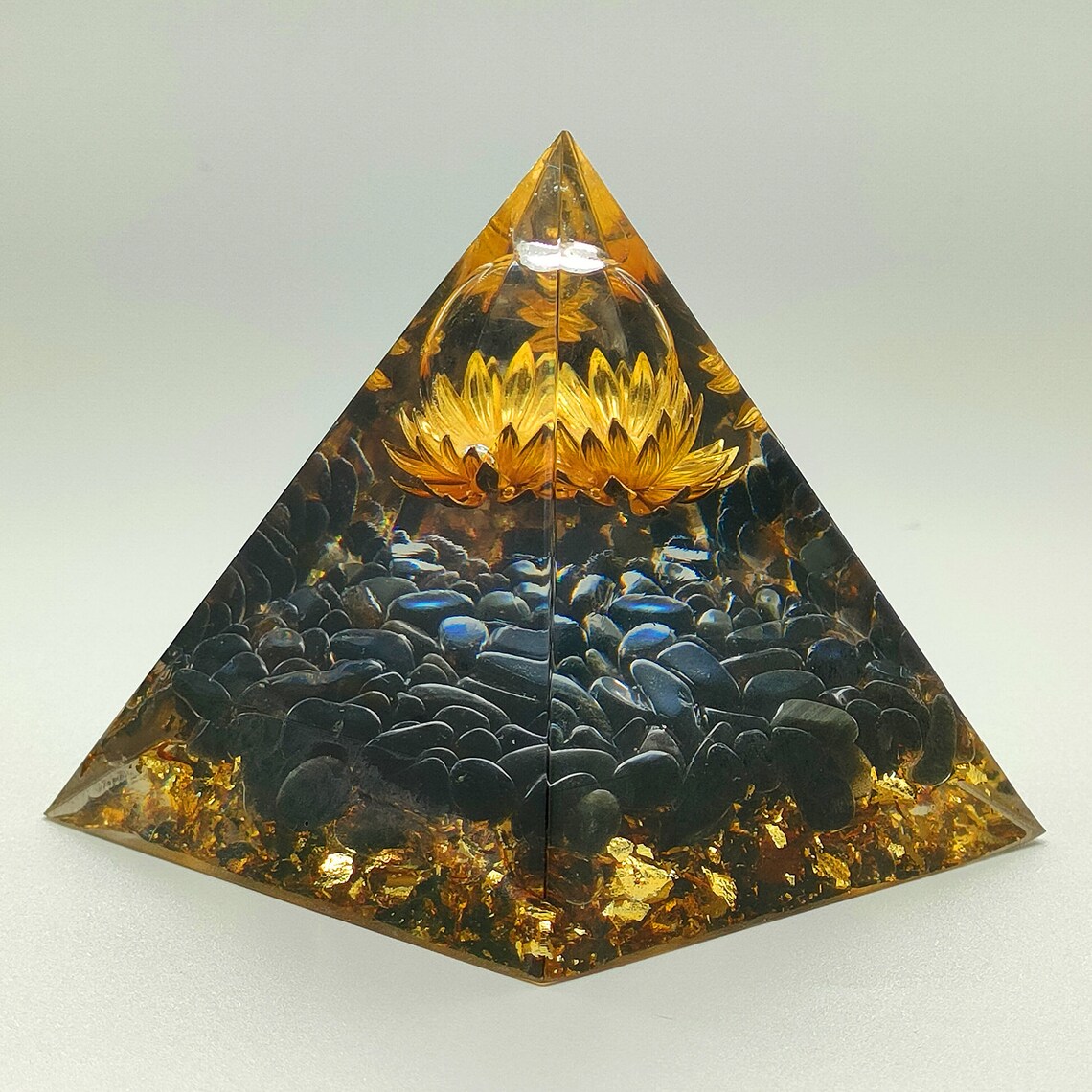 Orgone Pyramid Lotus Flower Obsidian Crystal Pyramid Generator Etsy
