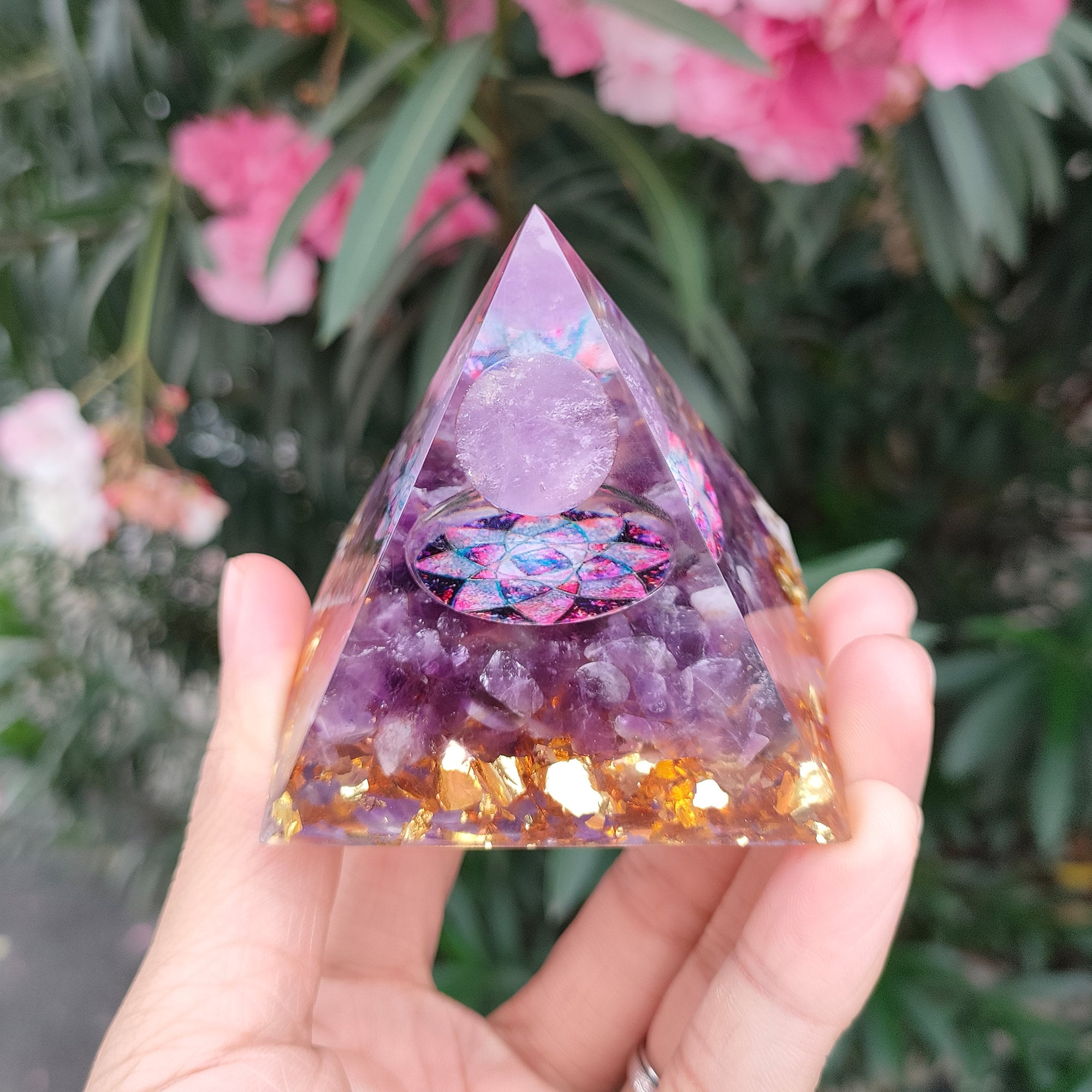 Orgone Pyramid 60mm Amethyst Crystal Sphere With Obsidian Etsy