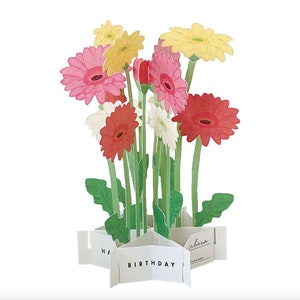 Carte de voeux - Joyeux anniversaire - Bouquet de fleurs pop up 3D - Marguerites - 1 pièce