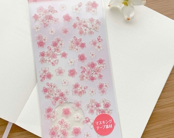 Washi Sticker - Semi-Transparent Rice Paper - Sakura Blossom Branch with Gold Foil - 1 pc