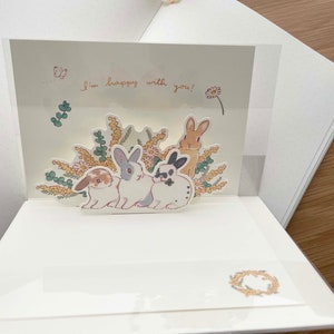 Carte de voeux - Juste pour vous - Pop Up 3D - Lapins par Schinako Moriyama - 1 pièce