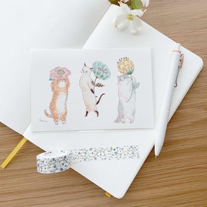 Carte postale - Chats fleuris - Tocoro Comugi - 1 pièce