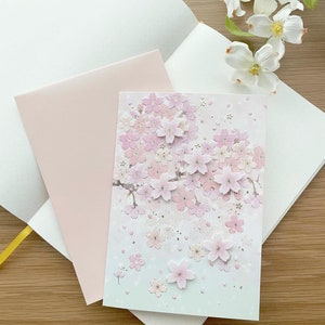 Arbre sakura en fleurs de cerisier - Carte de voeux métallique dorée - Fleurs 3D - 1 pièce