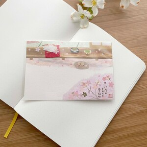Washi 3D Postcard - Cherry Blossoms and a Cat - Break Time - Gold Foil and Rhinestone - 1 pc