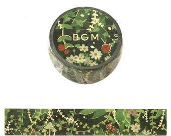 BGM Washi Tape -15 mm - Green Forest Path - Gold Foil- 1 pc
