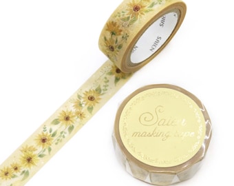 Saien Washi Tape - 15mm - Summer Sunflowers - Gold Foil