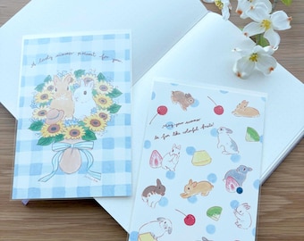 Postcard Set - Summer Time Rabbits - Schinako Moriyama - 1 set