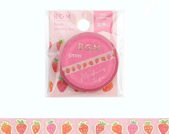 BGM Washi Tape -Slim 5 mm -Strawberry Love - Gold Foil - 1 pc