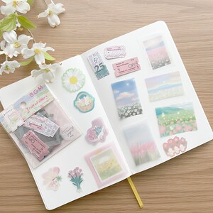 Feuilles d'autocollants pour carnet de voyage BGM - Sakura et fleurs - 1 pièce