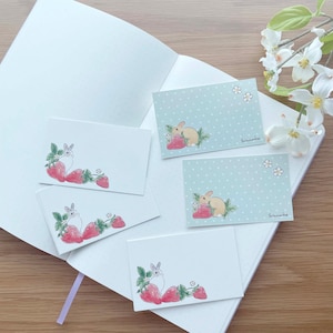 Cartes à message - Lapins fraises - Schinako Moriyama - 1 paquet