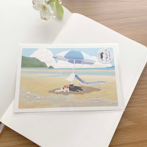 Carte postale - Tabineko Traveling Cats - Sieste à la plage - 1 pièce