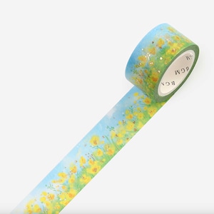 Ruban adhésif décoratif en Washi BGM -20 mm - Champs de fleurs jaune printanier - Feuille d'or - 1 pièce