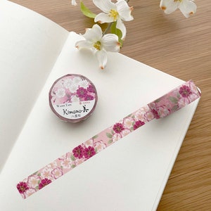 Ruban adhésif kamiiso kimono en Washi -15 mm - Fleurs de cerisier sakura doubles