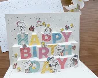 Greeting Card  - Happy Birthday 3D Die-cut Pop-Up Card with Gold Foil - Snoopy Family - 1 pc