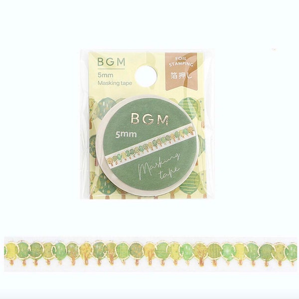 BGM Washi Tape -Slim 5 mm - Mini Trees - Gold Foil - 1 pc