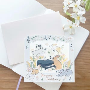 Carte de voeux - Boîte pop-up 3D - Lapins joyeux anniversaire - Musique - Schinako Moriyama - 1 pièce