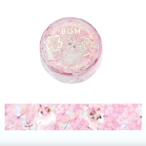Ruban adhésif Washi BGM -20 mm - Fleurs et chats - Fleur de sakura - Feuille d'or - 1 pièce