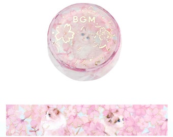 BGM Washi Tape -20 mm - Flowers and Cats - Sakura Blossom - Gold Foil - 1 pc