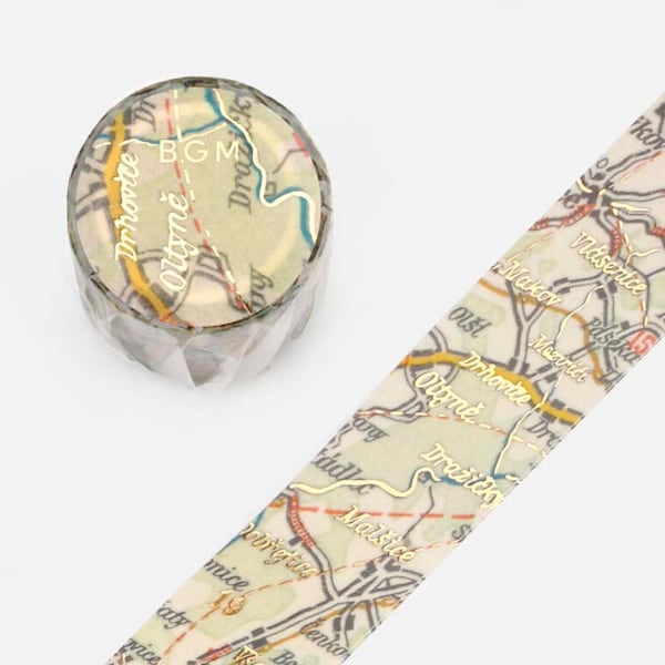 BGM Washi Tape -30 mm - Antique Maps - Gold Foil - 1 pc