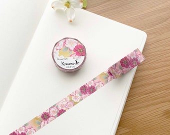 Kamiiso Kimono Washi Tape -15 mm - Double Flowered Sakura Cherry Trees - Gold Foil - 1 pc