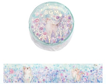 BGM Washi Tape -20 mm - Flowers and Cats - Small Friends - Gold Foil - 1 pc