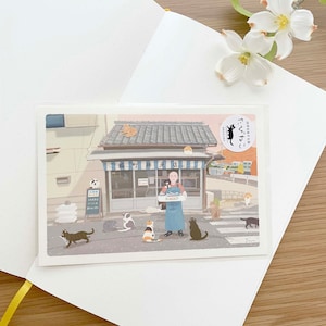 Postcard - Tabineko Traveling Cats - Autumn Fish Shop Friends - 1 pc