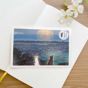Carte postale - Tabineko Travelling Cats - Feux d'artifice magiques - 1 pièce