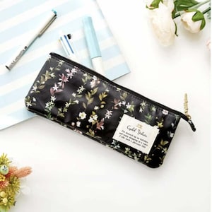 Pen Pouch: Cyalel Yahata Botanical Slim Three pocket Pen Pouch - Black Flowers  - 1 pc