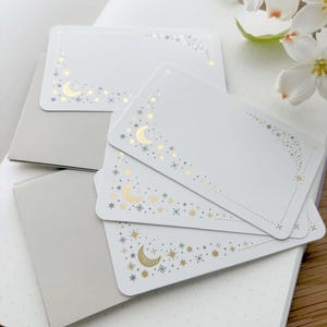 Cartes à message avec enveloppes - Étoiles scintillantes et lune - feuille d'or - 1 paquet