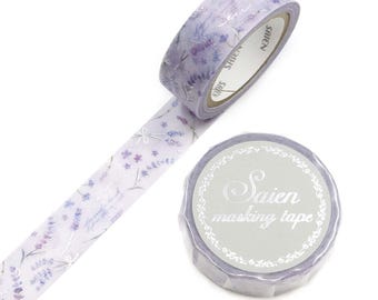 Saien Washi Tape - 15mm - Lavender Flowers - Silver Foil